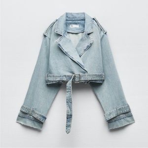 Zara trench crop denim jacket